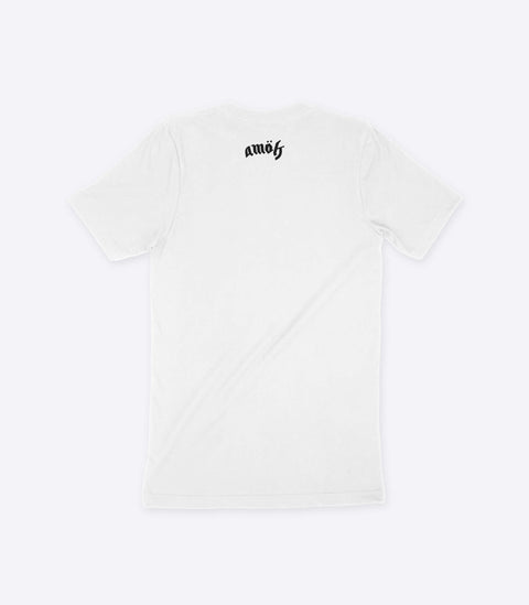 A parody spoof white t-shirt of the classic Motorhead logo but with the word "Mullethead" instead - designed by Amok