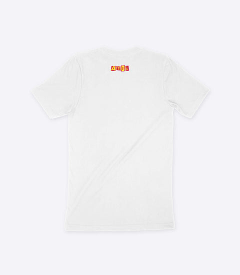 A parody spoof white t-shirt of the classic Sex Pistols logo but with the words "No Furniture" instead - designed by Amok